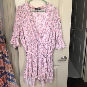 Boohoo pink ruffle romper